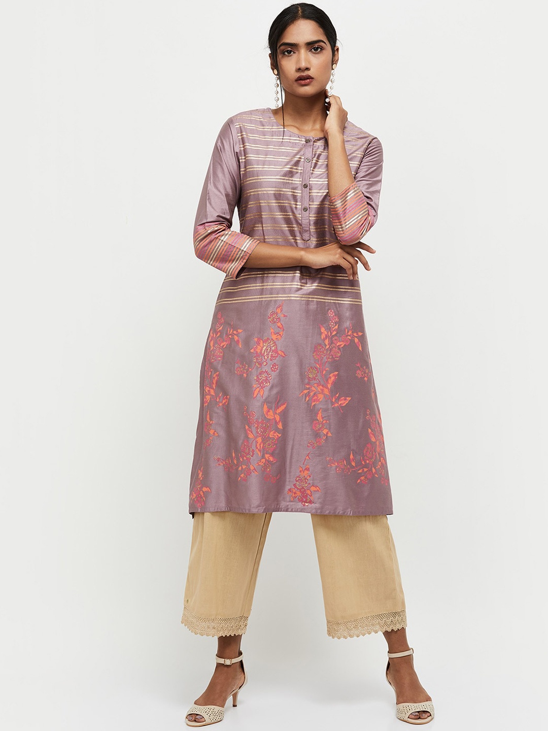 

max Women Purple Ethnic Motifs Embroidered Kurta