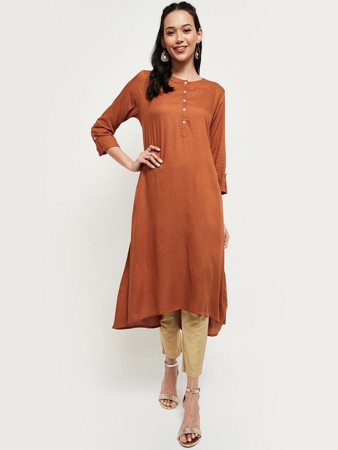 

max Women Rust Thread Work Kurta