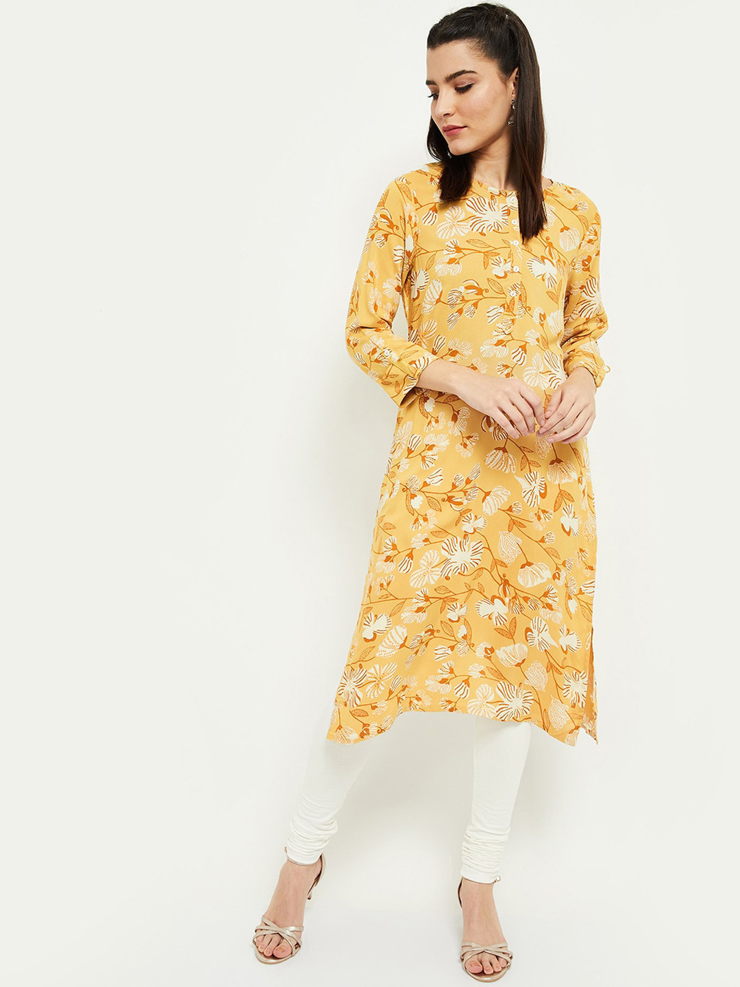 

max Women Beige Quirky Printed Kurta