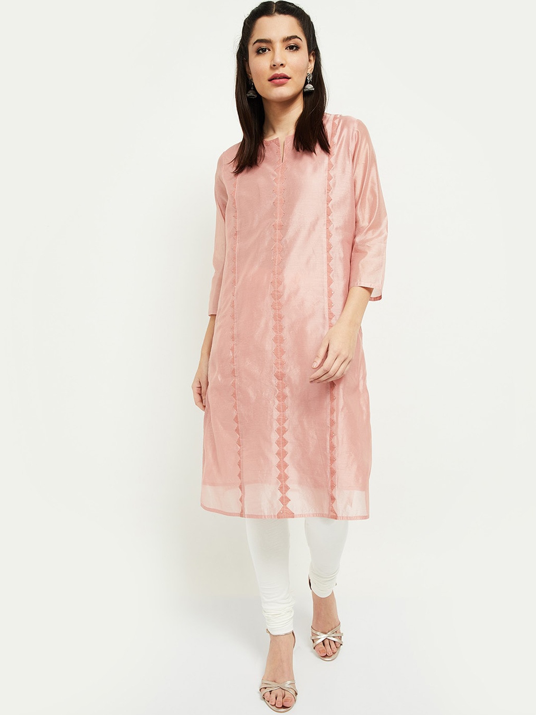 

max Women Pink Striped Kurta