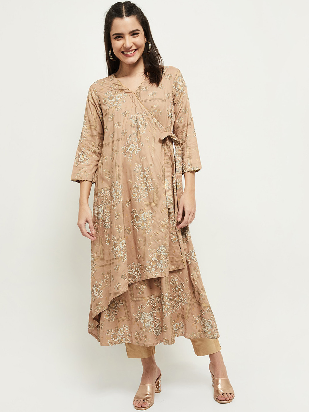 

max Women Beige Floral Printed Kurta