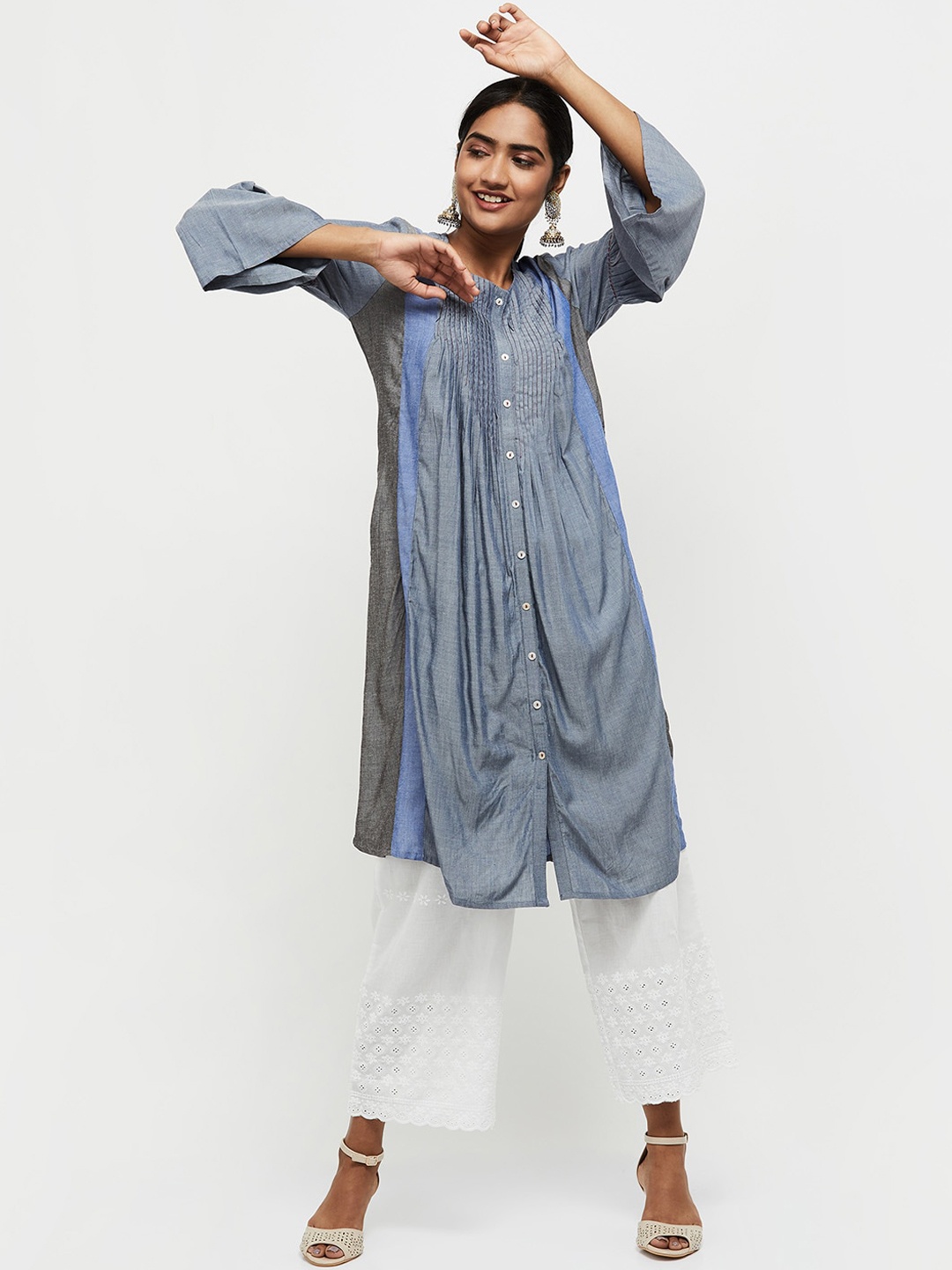 

max Women Blue Embroidered Thread Work Kurta