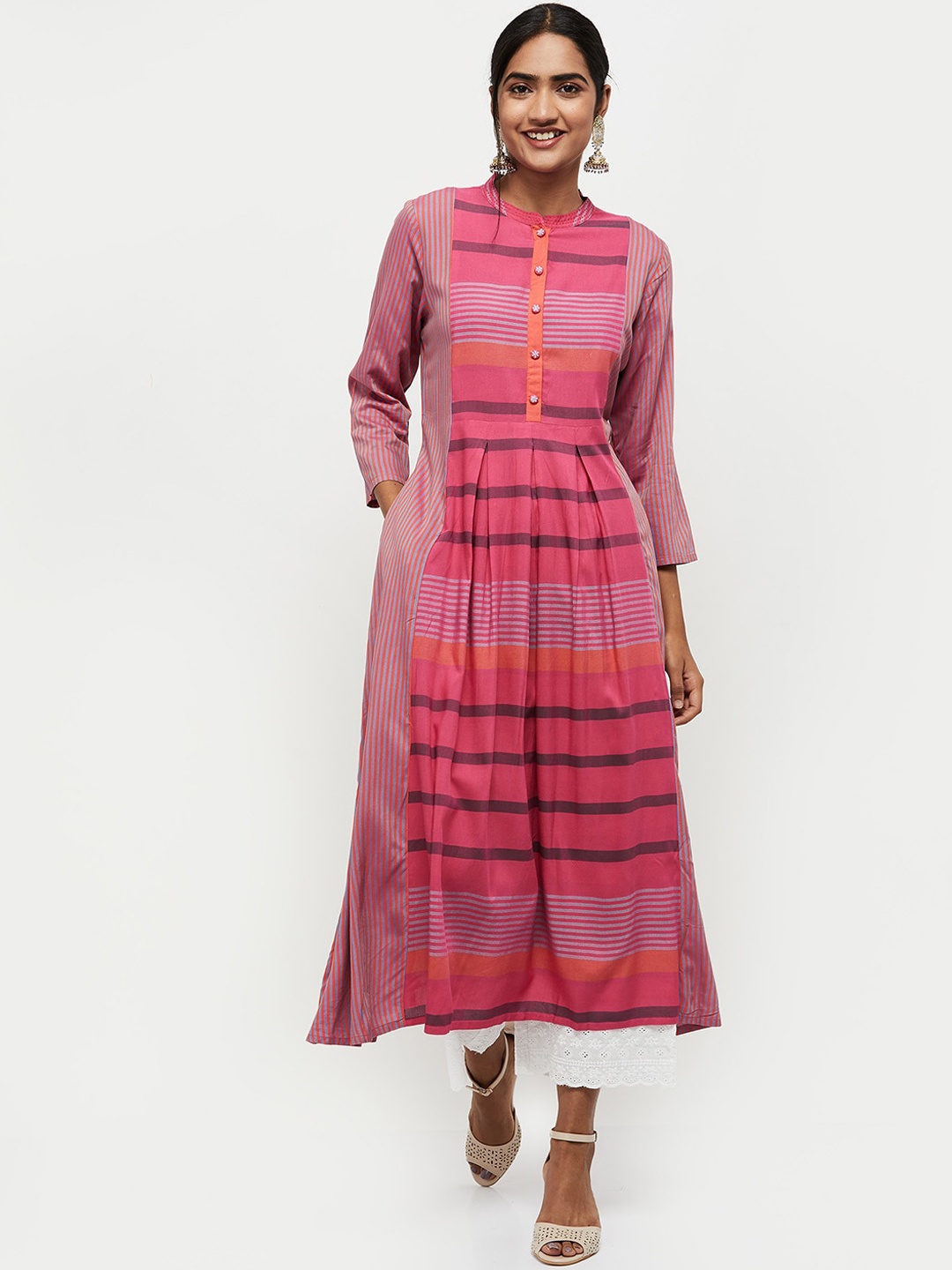 

max Women Orange & Pink Striped Kurta