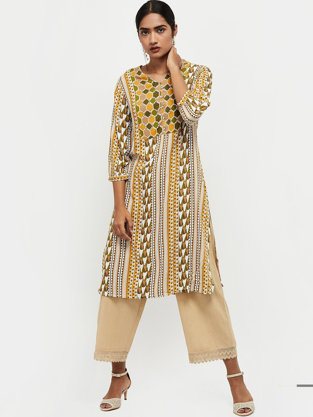 

max Women Multicoloured Striped Keyhole Neck Kurta, Multi