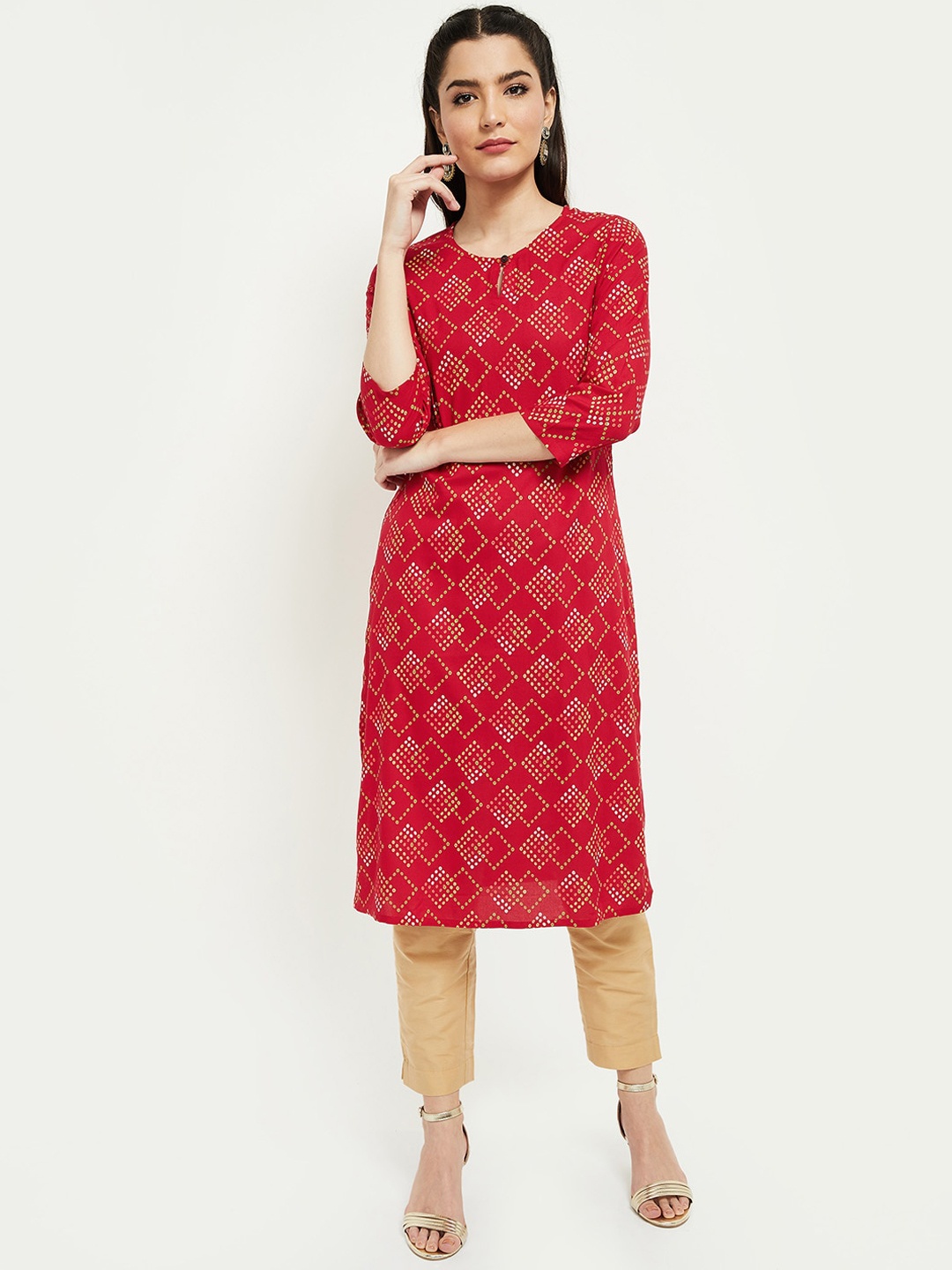 

max Women Pink Geometric Printed Kurta