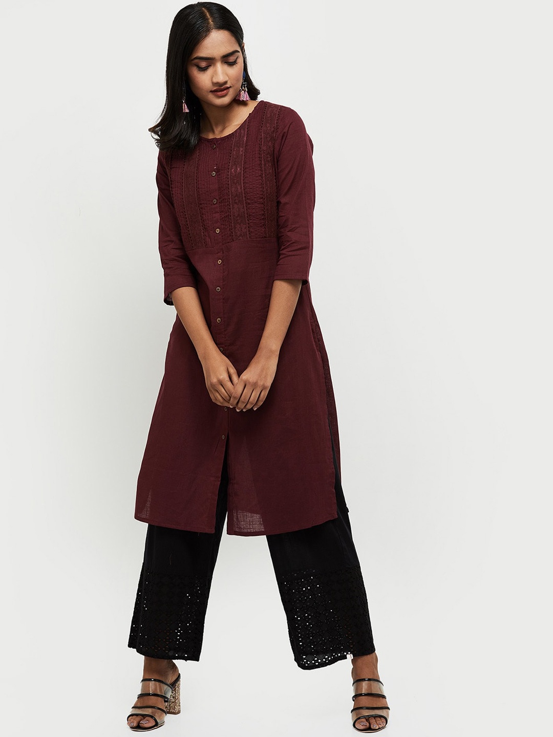 

max Women Purple Thread Work Kurta