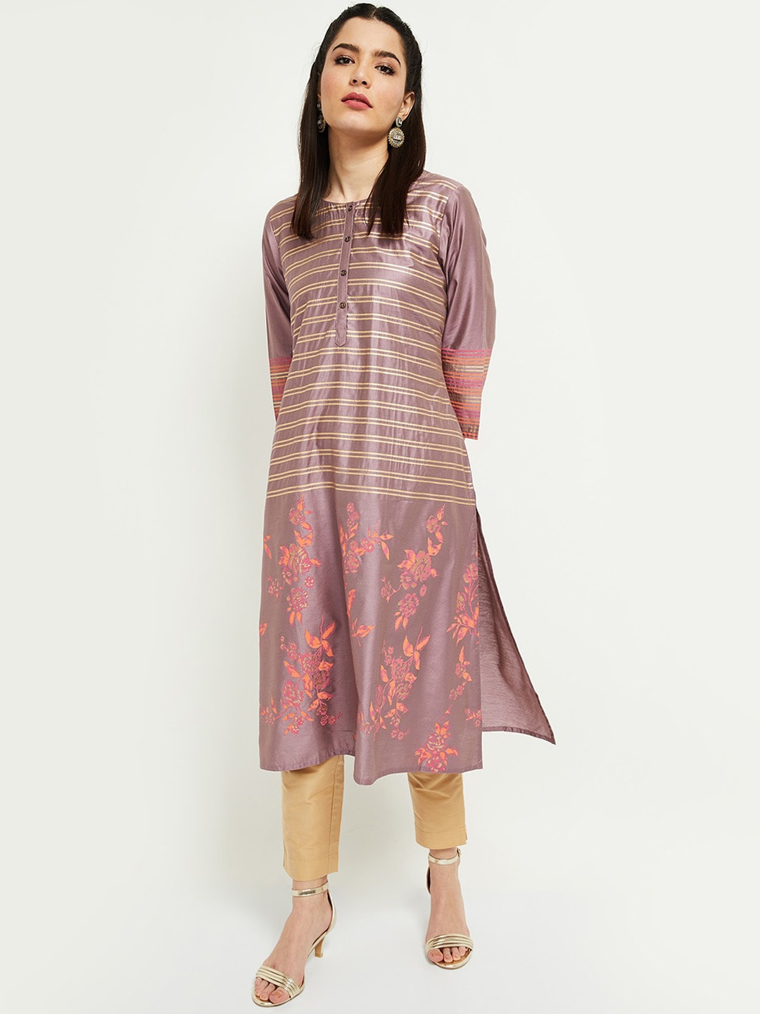 

max Women Purple Ethnic Motifs Printed Thread Work Kurta