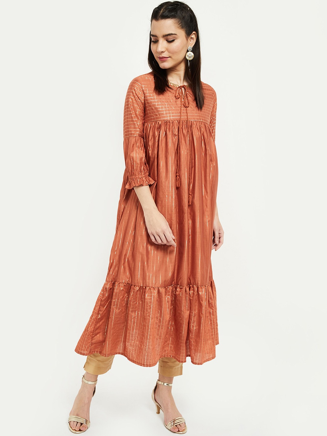 

max Women Rust Keyhole Neck Anarkali Kurta