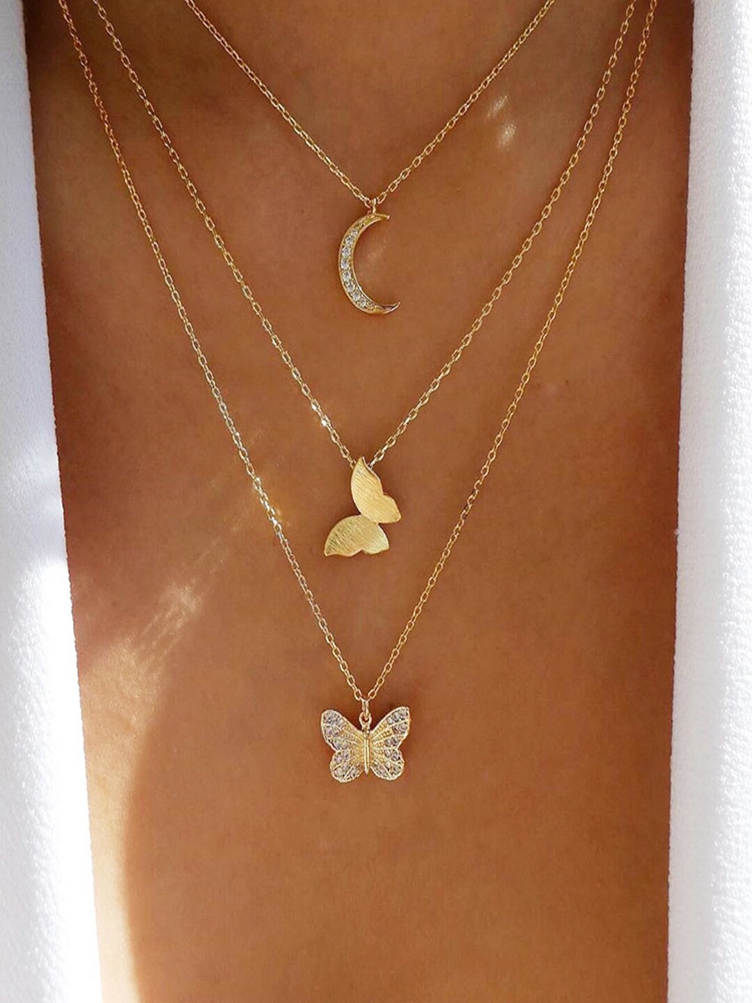 

Shining Diva Fashion Gold-Toned White Gold-Plated Layered Necklace