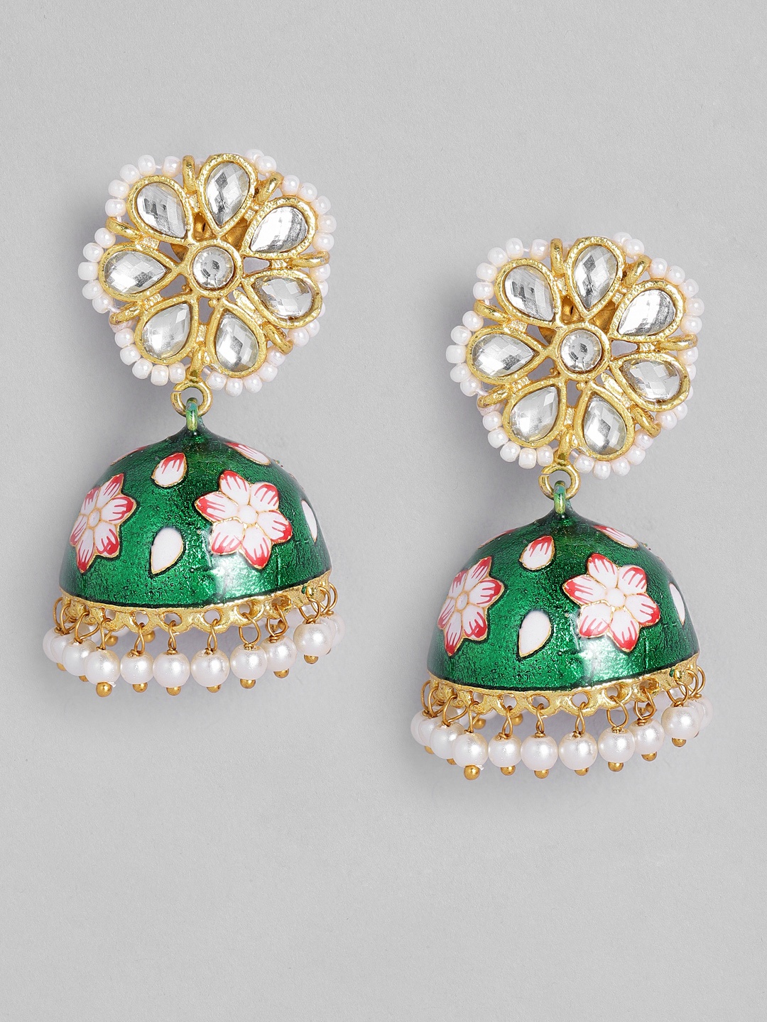 

Peora Women Green & Gold-Toned Dome Shaped Jhumkas Earrings