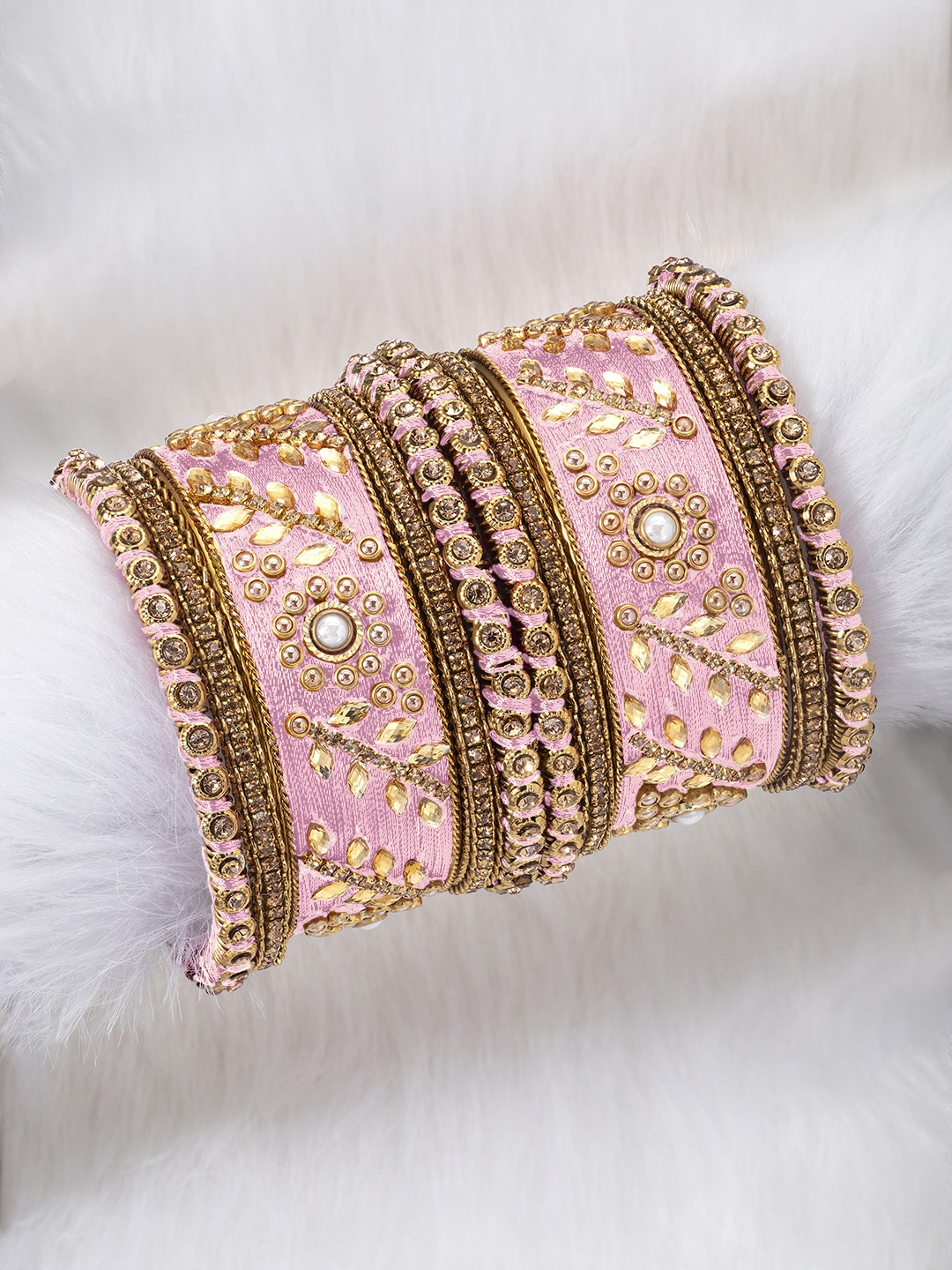 

Peora Women Set of 10 Pink Designer Silk Thread Matching Bridal Wedding Bangles