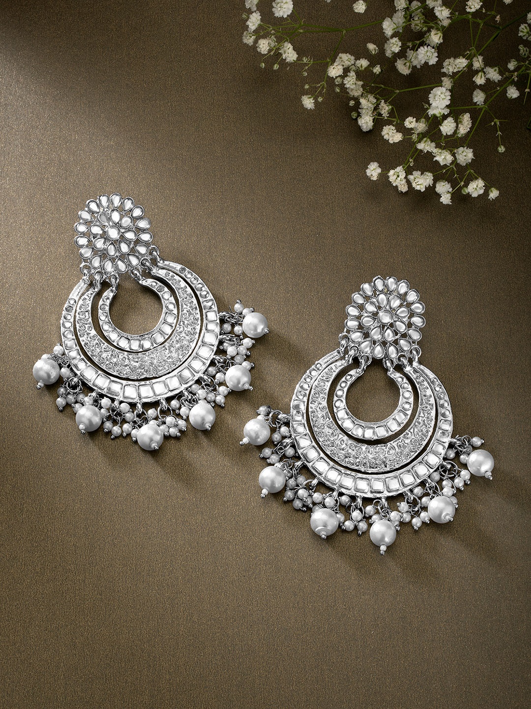 

Peora Women Silver-Toned Crescent Shaped Chandbalis Earrings