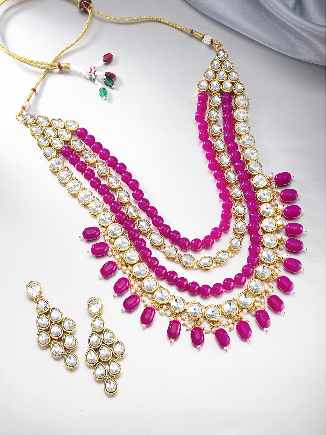 

Peora Magenta 18K Gold Plated Kundan Embellished Bridal Necklace Jewellery Set