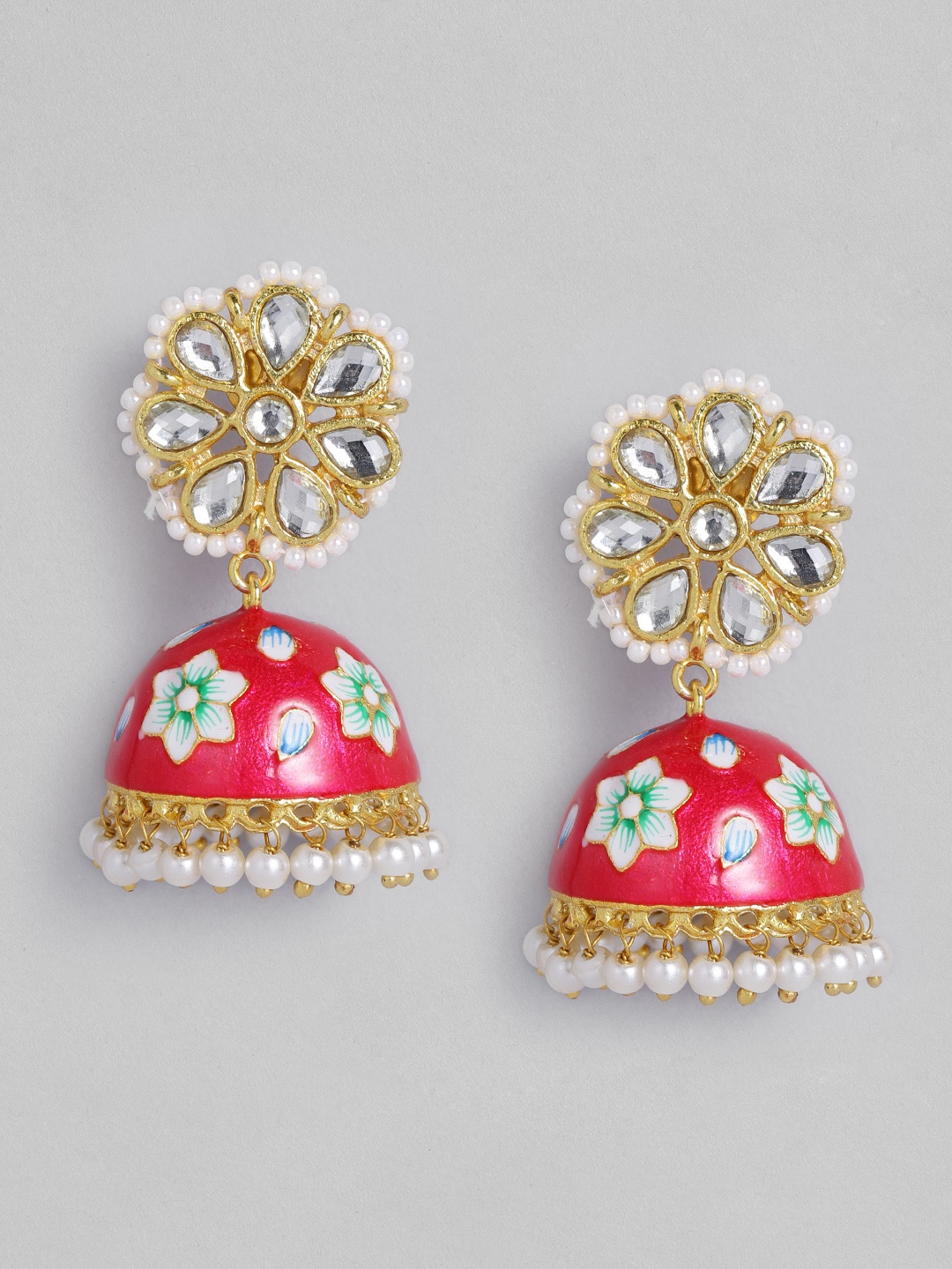 

Peora Women Magenta & Gold-Toned Dome Shaped Jhumkas Earrings
