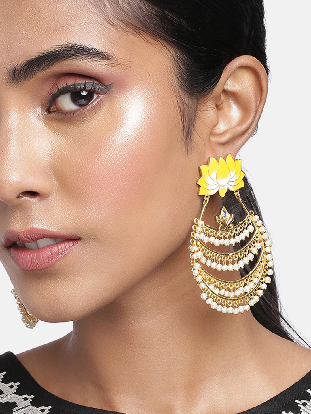 

Peora Women Yellow & Gold-Toned Floral Drop Earrings