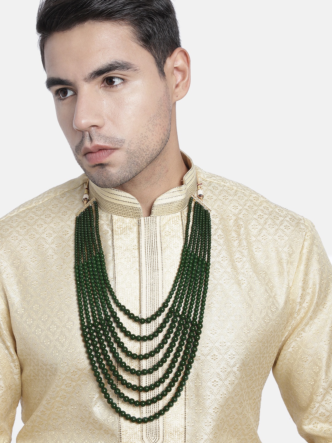 

Peora Unisex Green & Gold-Plated Beaded Layered Necklace