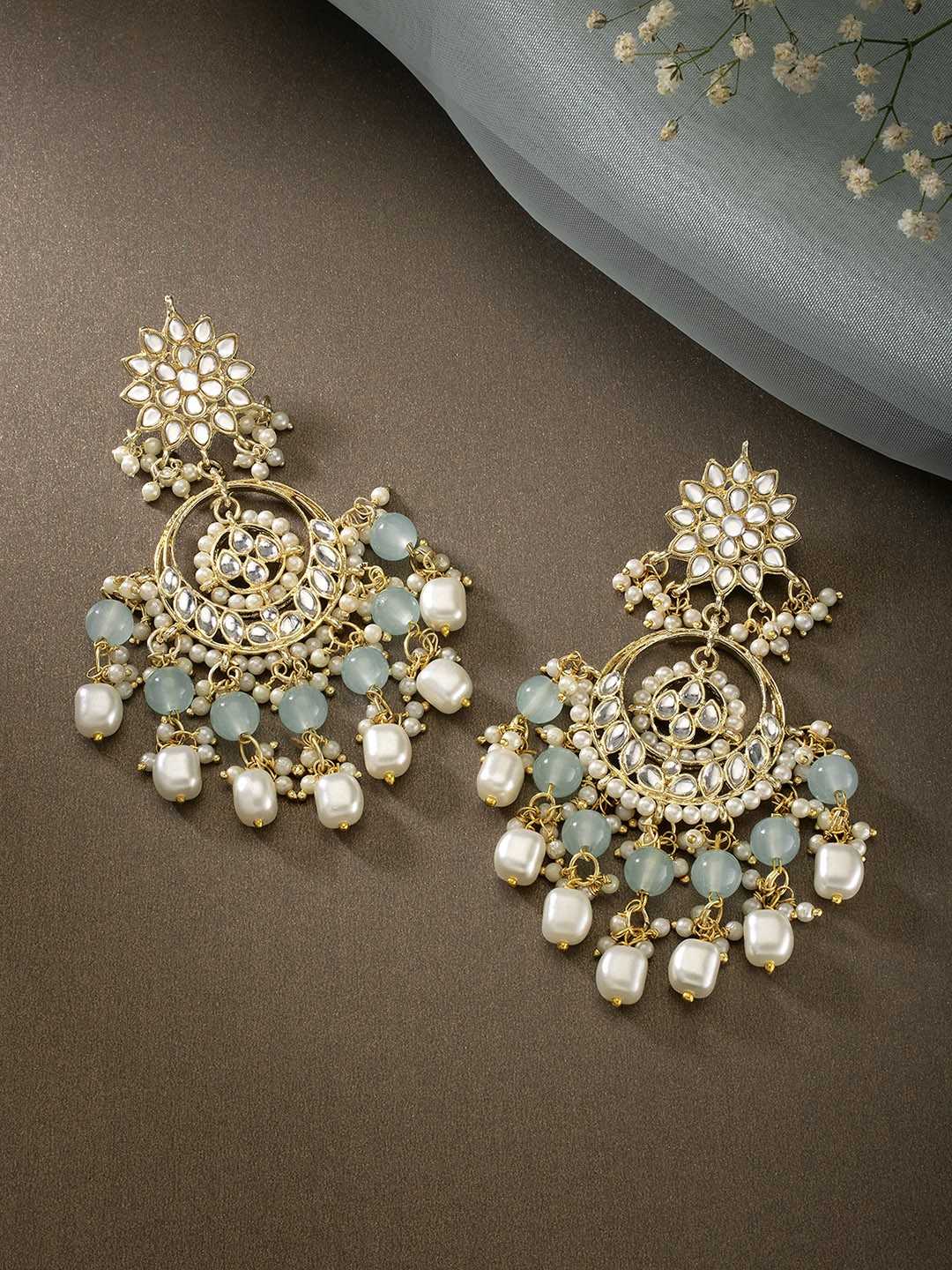 

Peora Women Blue & White Contemporary Chandbalis Earrings