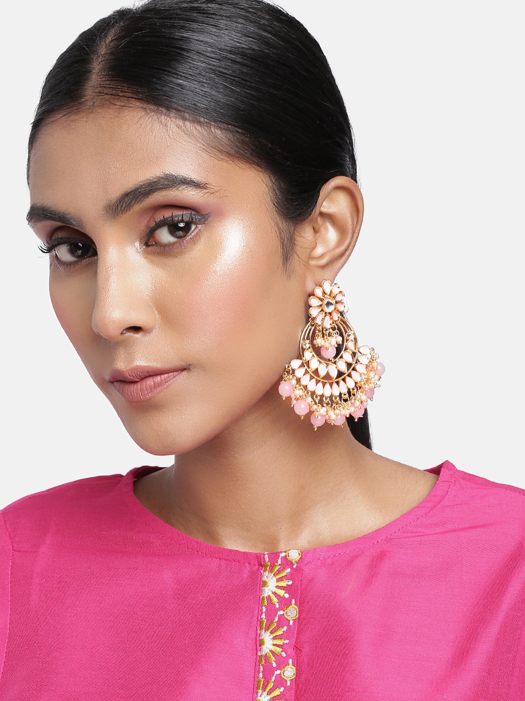 

Peora Women Pink & Gold-Toned Contemporary Jhumkas Earrings
