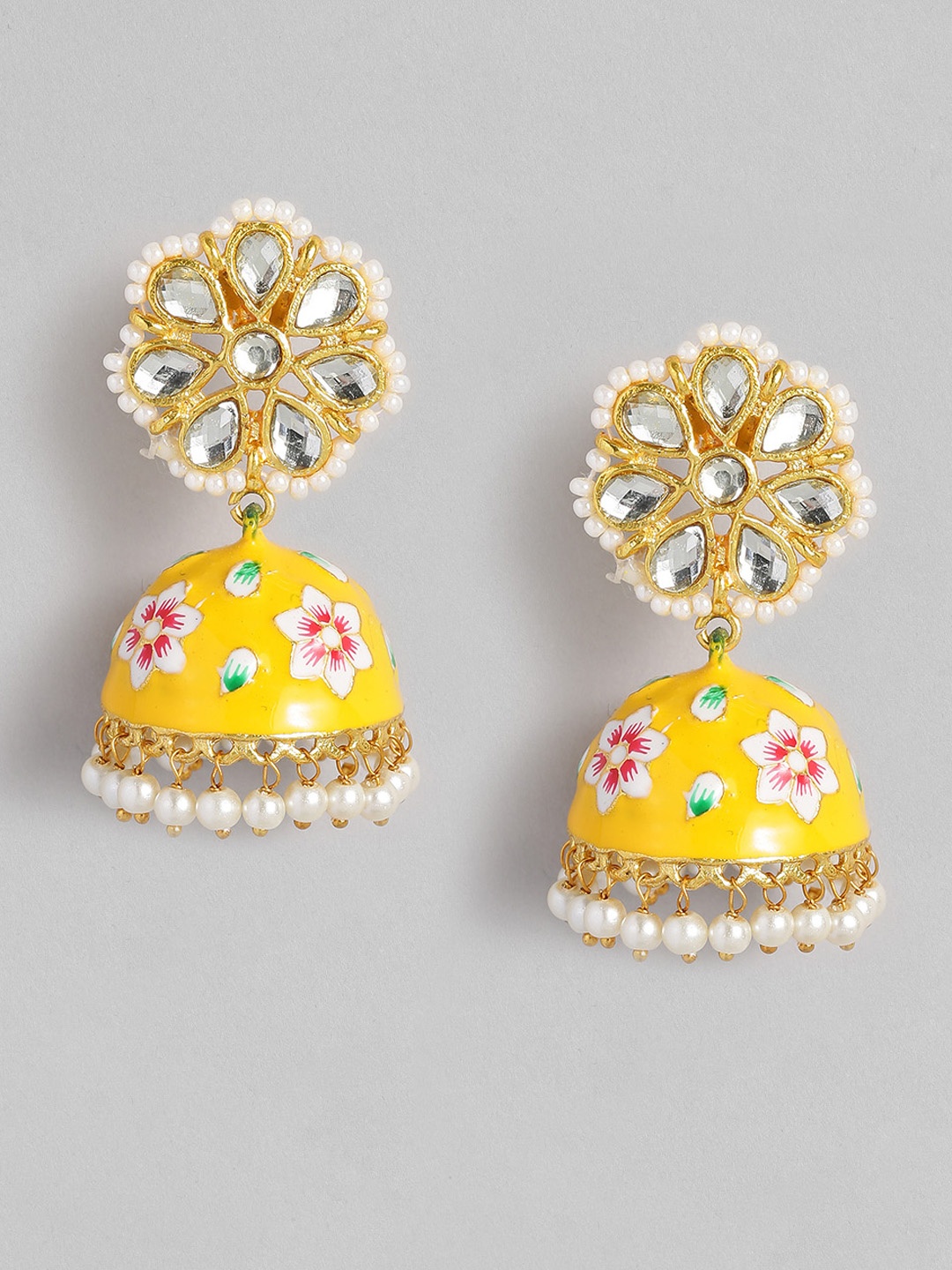 

Peora Women Yellow & Gold-Toned Dome Shaped Jhumkas Earrings