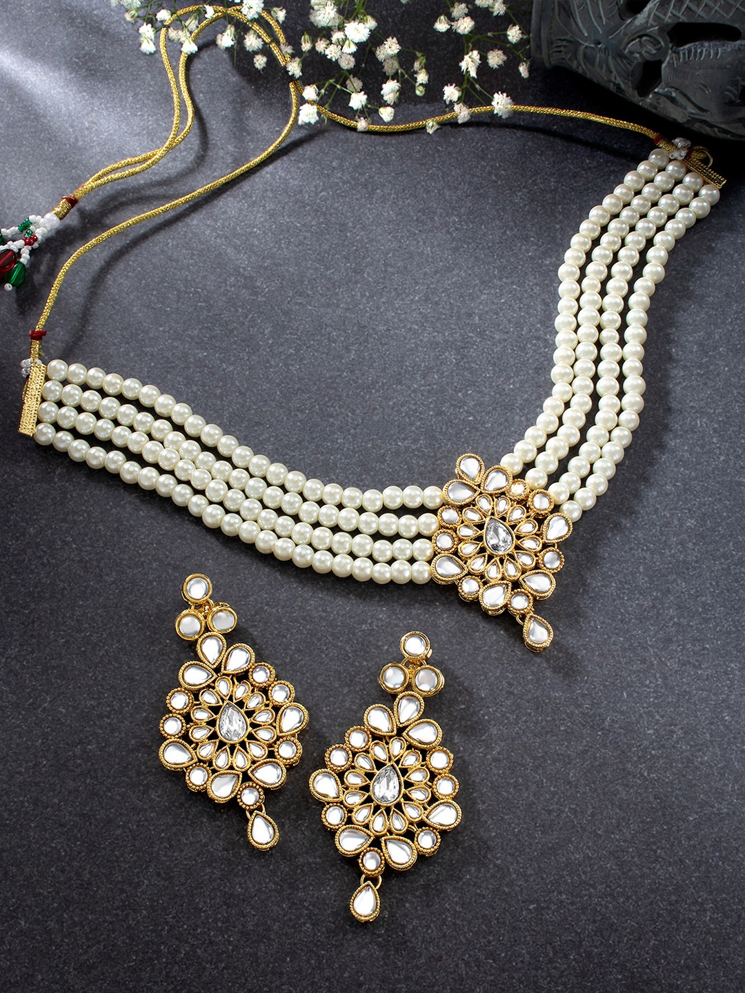 

Peora White Gold-plated Pearl Beaded Embellished Handcrafted Jewellery Set