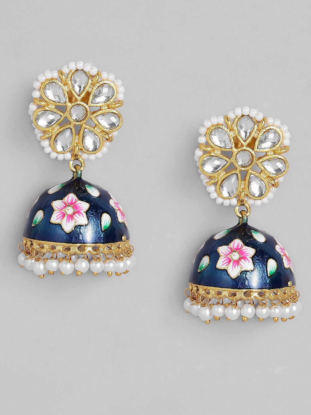 

Peora Women Navy Blue & Gold-Toned Dome Shaped Jhumkas Earrings