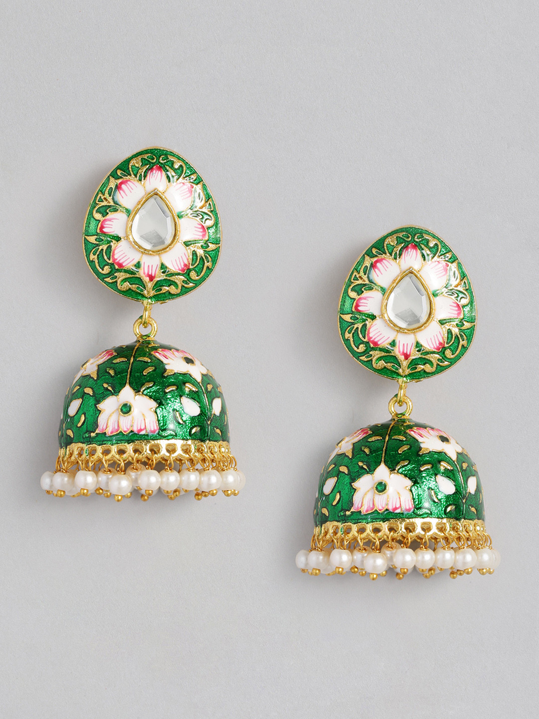 

Peora Women Green & Gold-Toned Dome Shaped Jhumkas Earrings
