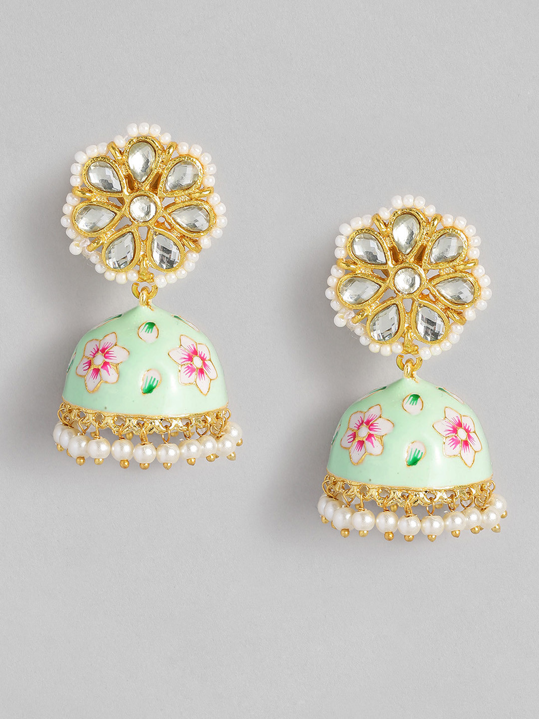 

Peora Women Sea Green & Gold-Toned Dome Shaped Jhumkas Earrings