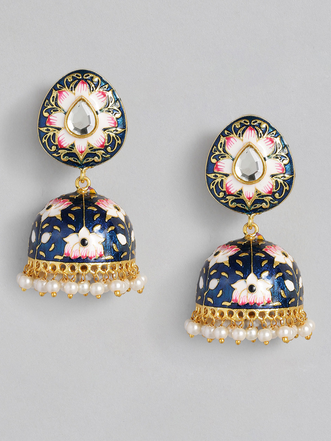 

Peora Women Navy Blue Dome Shaped Jhumkas Earrings