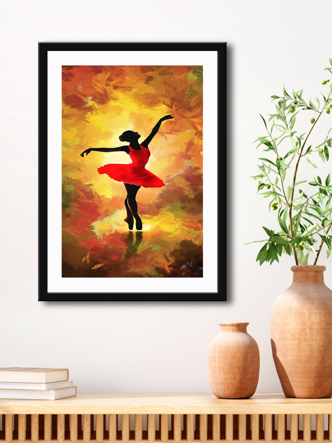 

999Store Yellow & Red Dancing Lady Painting Printed Framed Wall Art