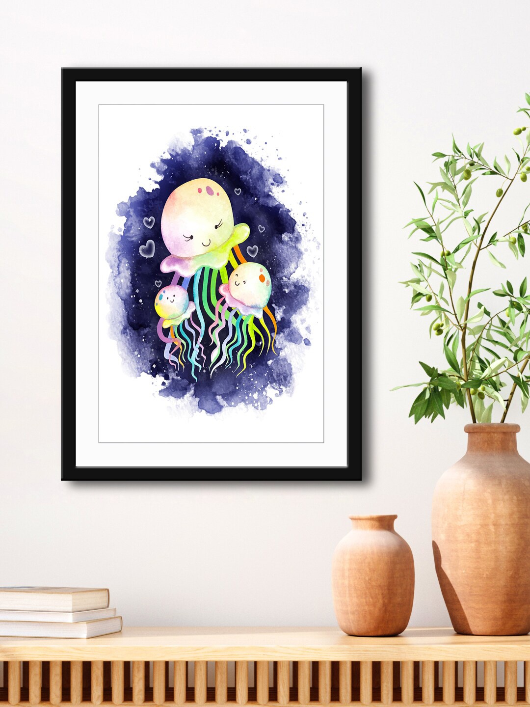 

999Store White & Blue Octopus Painting Printed Framed Wall Art