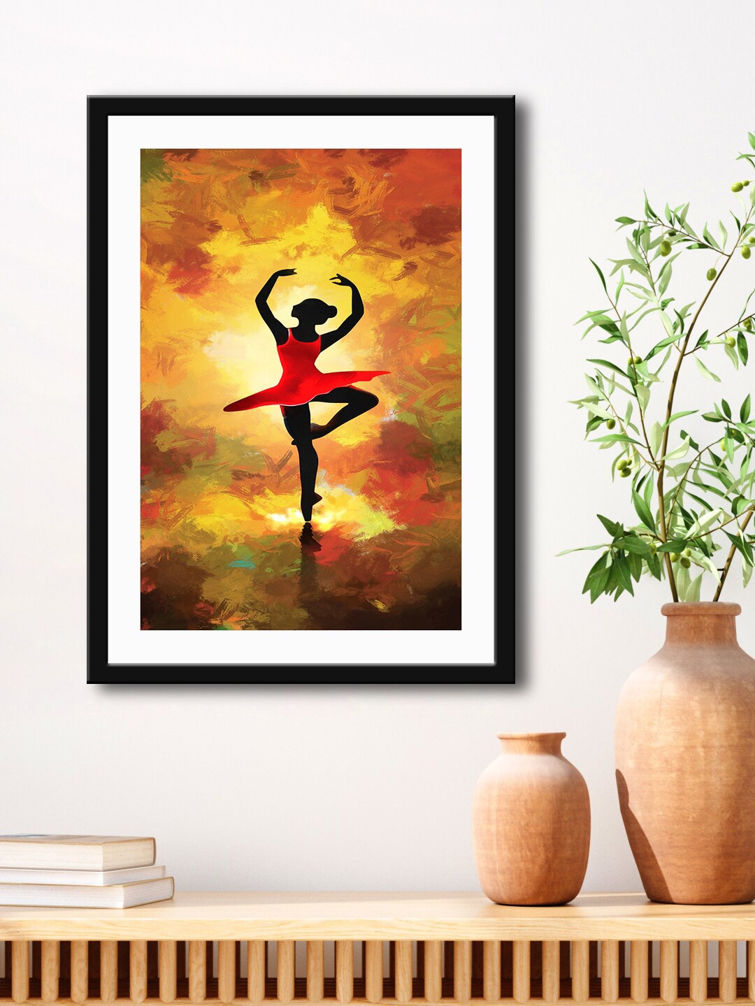 

999Store Yellow & Red Dancing Lady Painting Printed Framed Wall Art