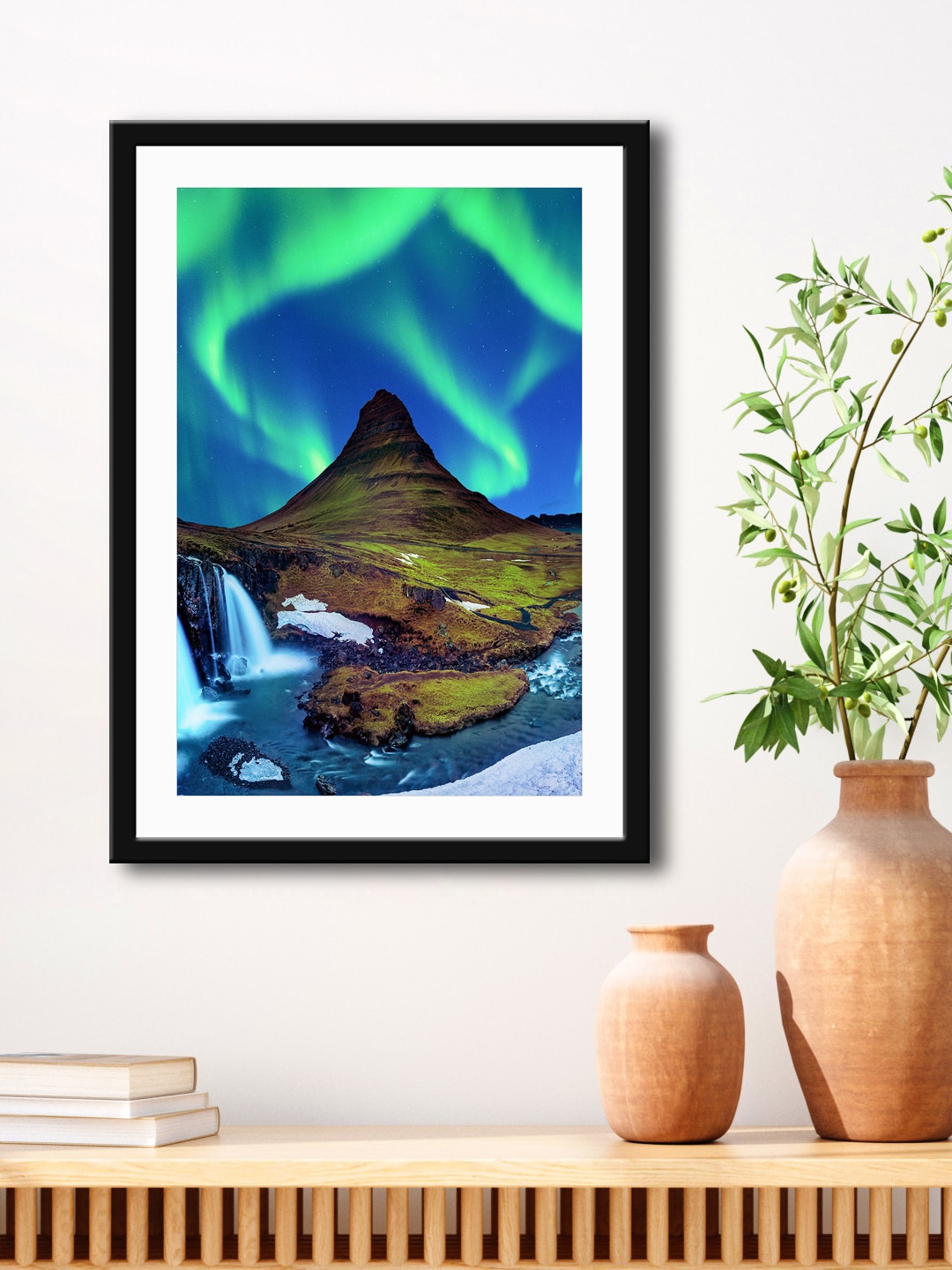 

999Store Blue & Green Aurora Mountain HD Printed Framed Wall Art