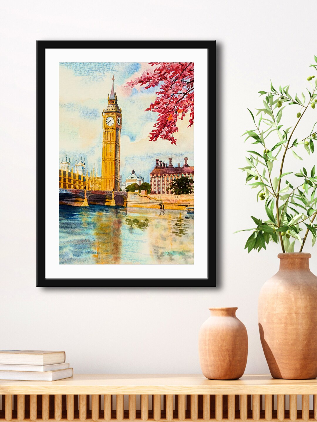 

999Store Red & Yellow Clock Tower Paper Printed Painting