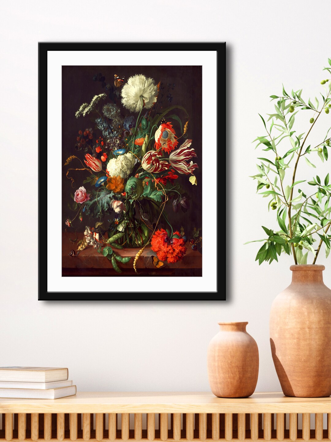 

999Store Brown & Green Flowers Guldasta Printed Painting Wall Art