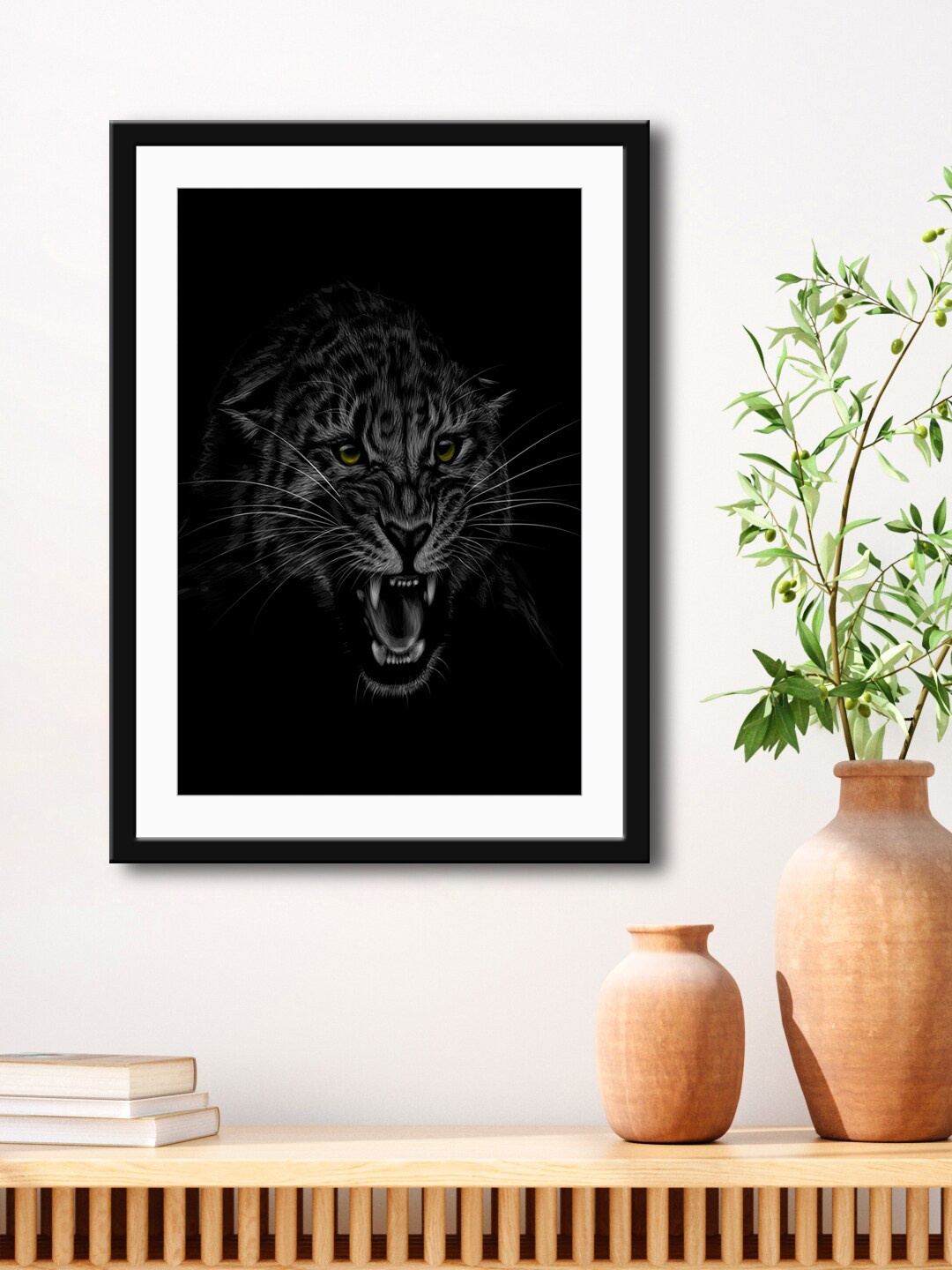 

999Store Black & Grey Jaguar Framed Printed Paper Painting