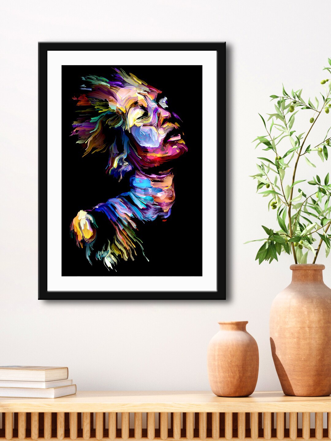 

999Store Black & Blue Abstract Lady Face Framed Printed Paper Painting