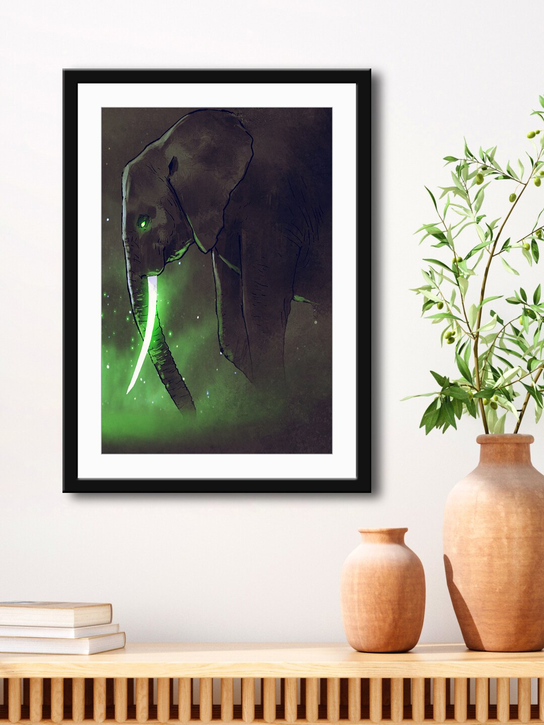 

999Store Brown & Green Elephant Framed Printed Paper Painting