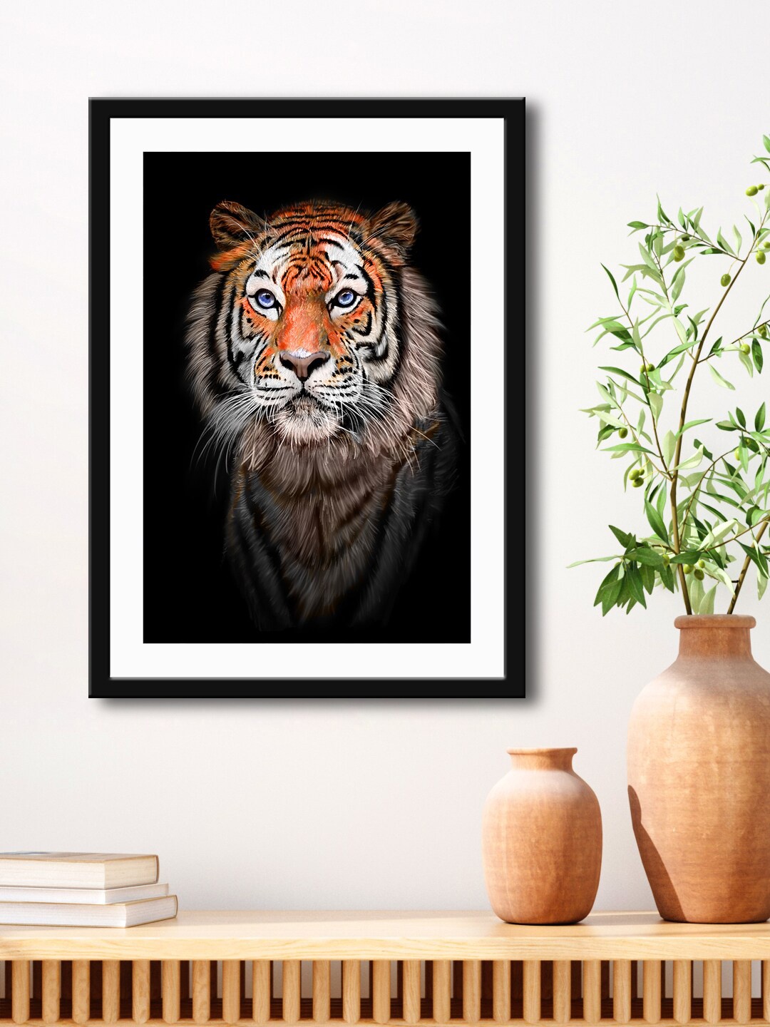 

999Store Black & Orange Tiger Framed Printed Paper Painting