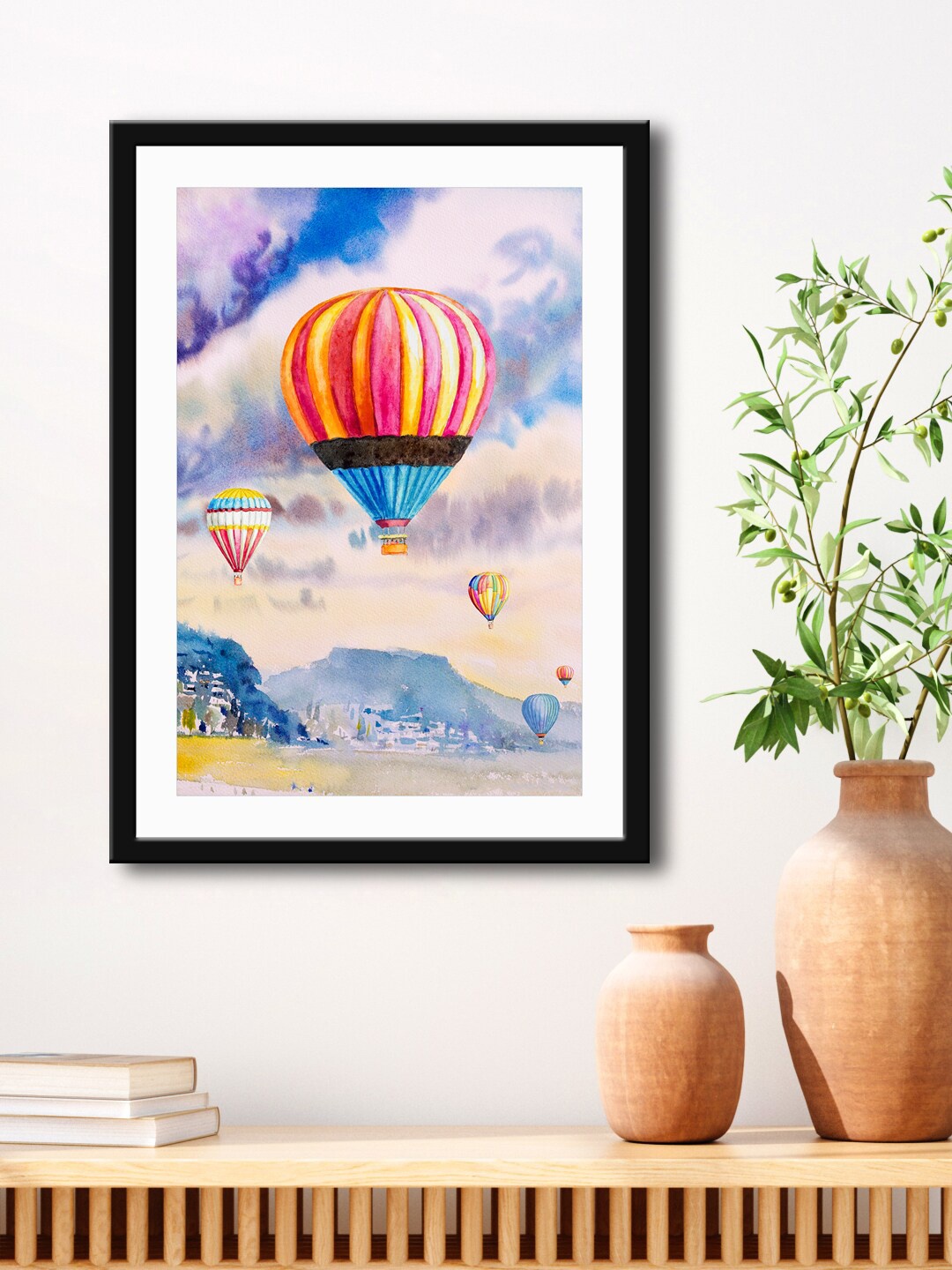 

999Store Blue & Pink Air Balloon HD Printed Framed Wall Art