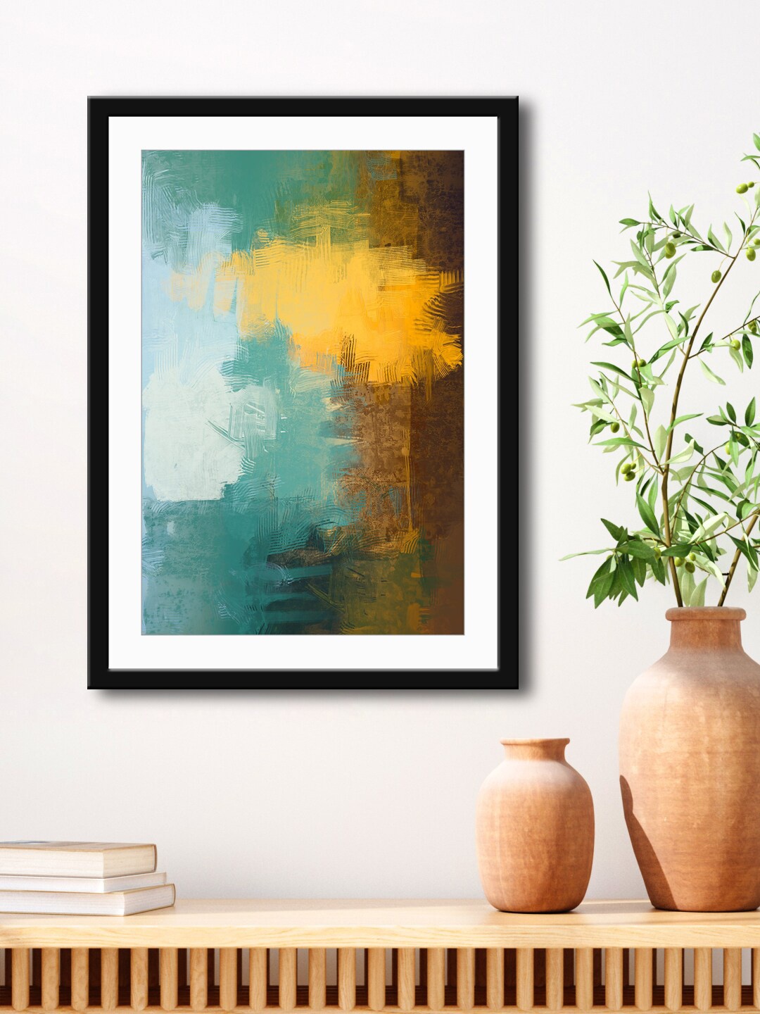 

999Store Green & Brown Abstract Printed Wall Painting
