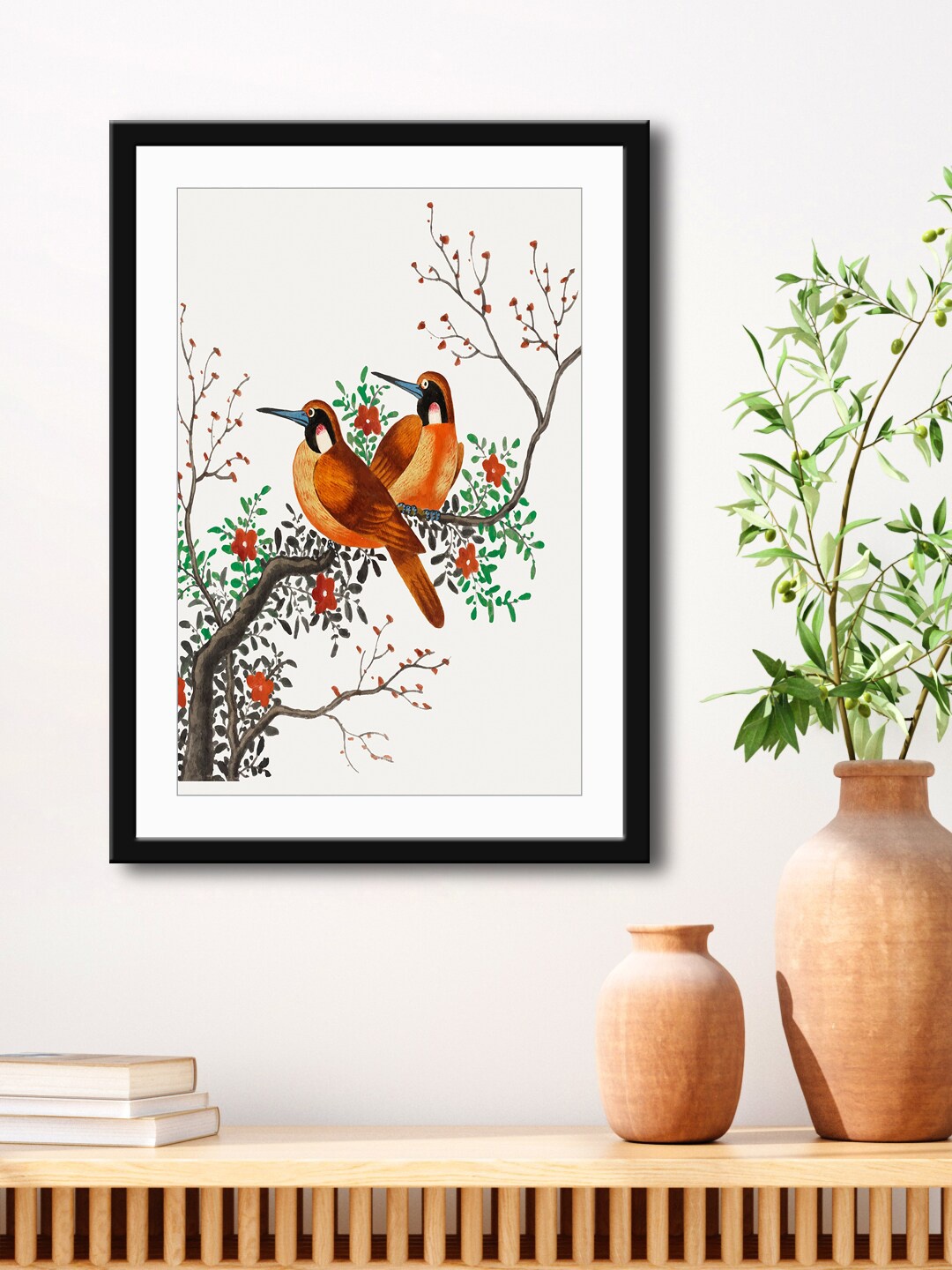 

999Store White & Brown Birds Printed Wall Painting