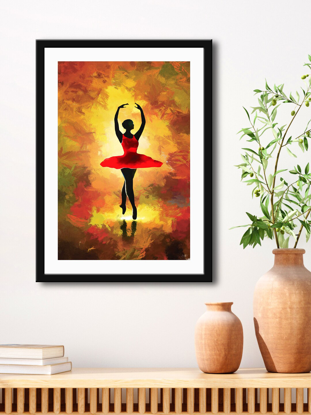 

999Store Yellow & Red Dancing Lady Framed Printed Paper Painting