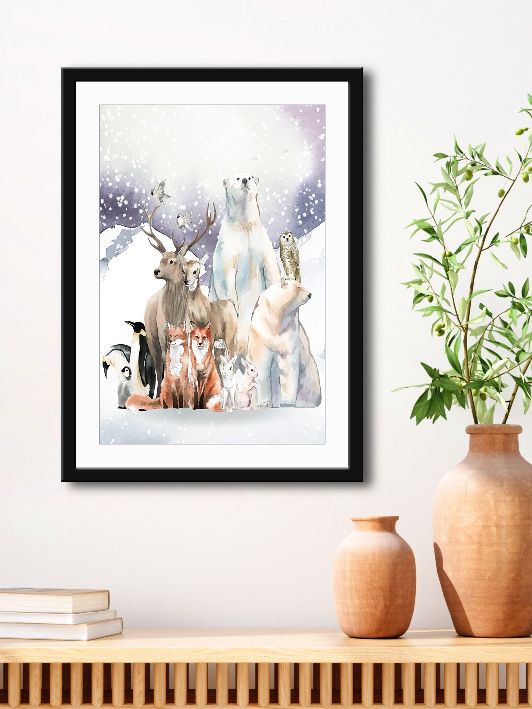 

999Store White & Brown Group Of Wild Animals HD Printed Framed Wall Art