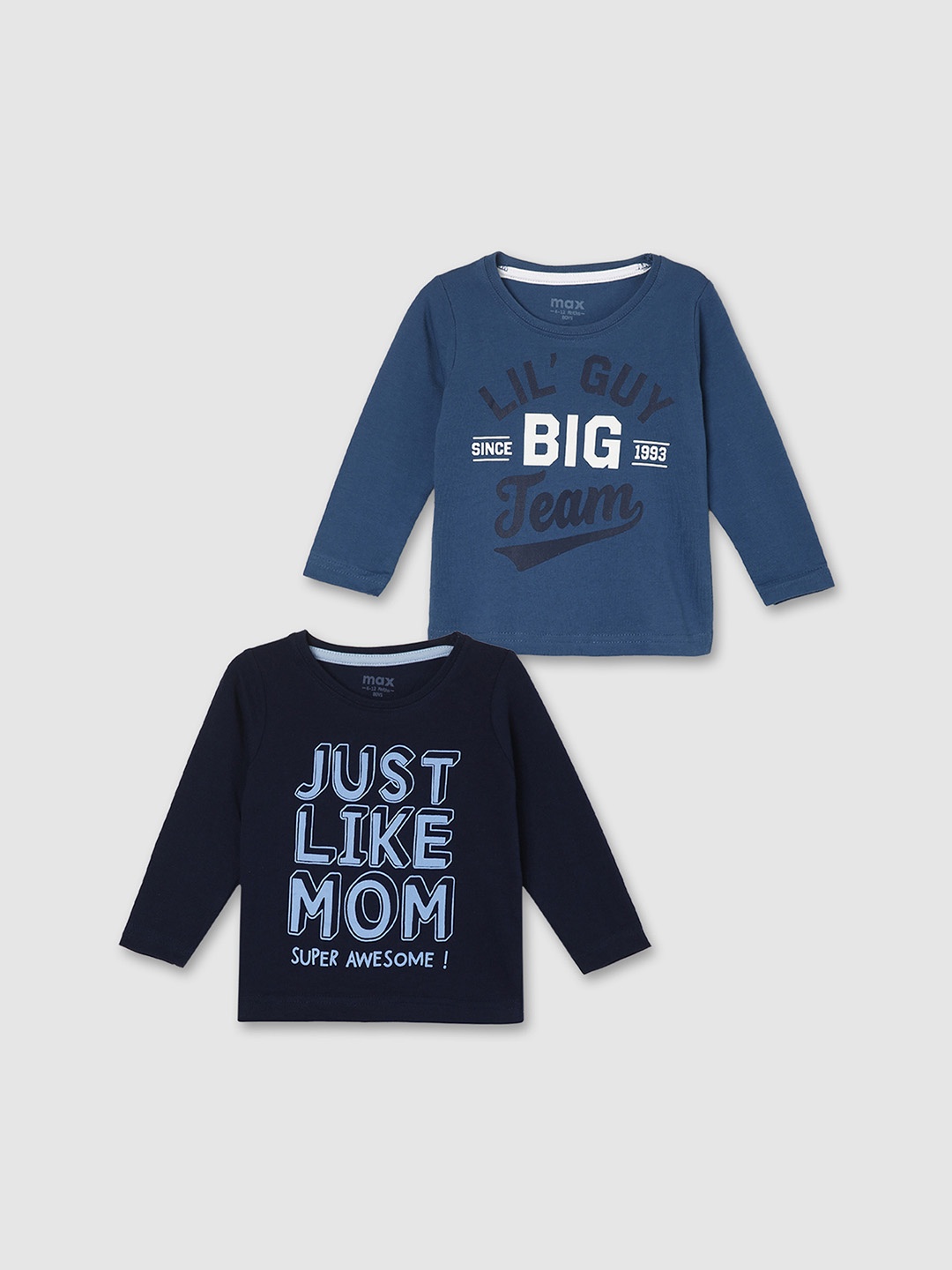 

Max Boys Pack of 2 Typographic Print Crew Neck T-shirts, Blue