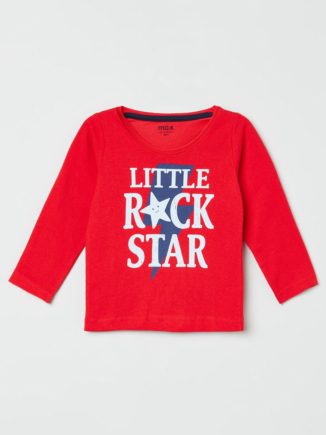 

max Boys Red & White Typography Printed Cotton T-shirt