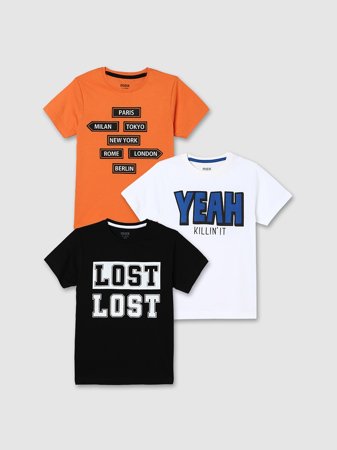 

max Pack of 3 Boys Printed T-shirt, Orange