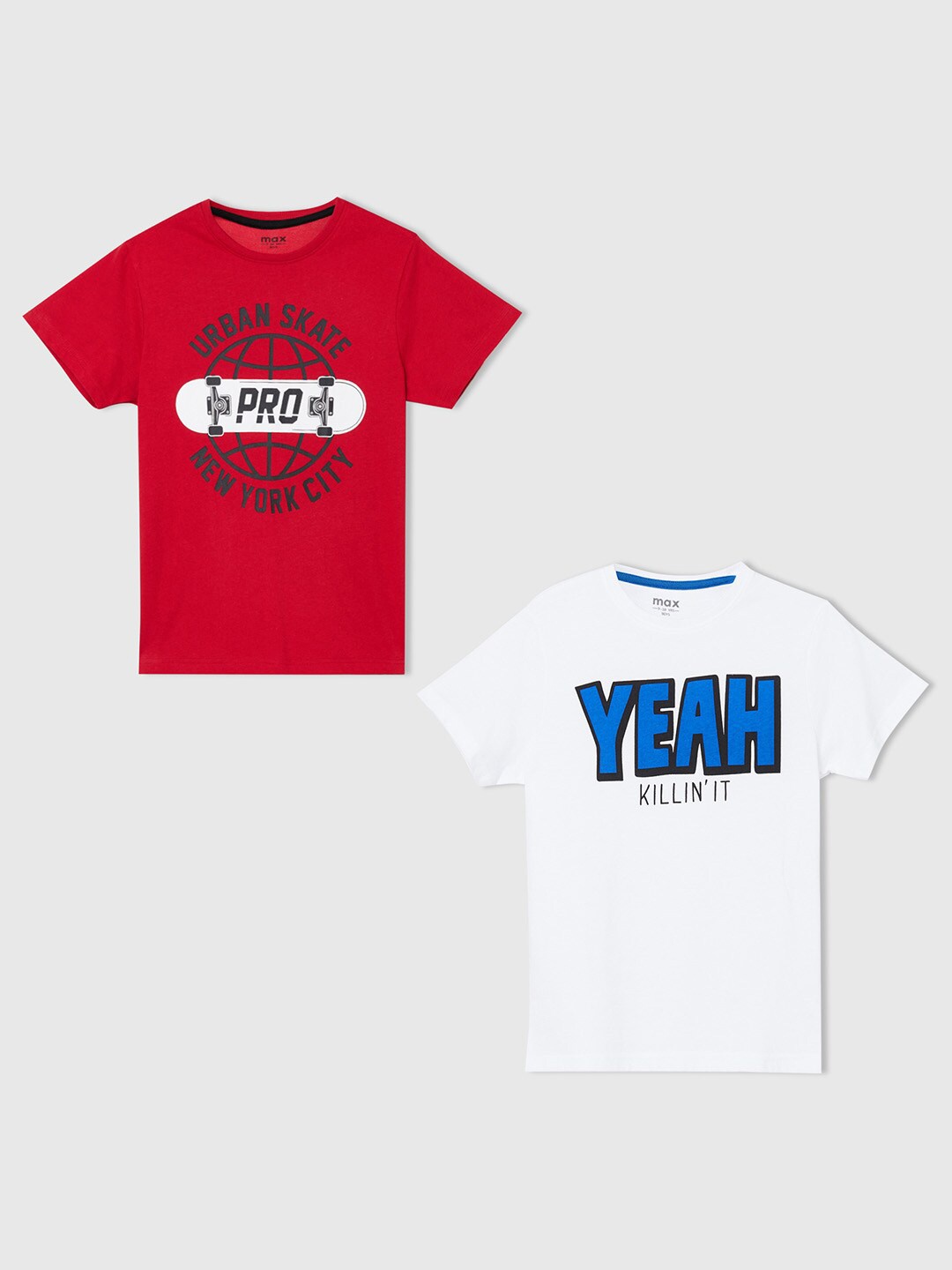 

max Boys Red & White Typography 2 Printed T-shirt