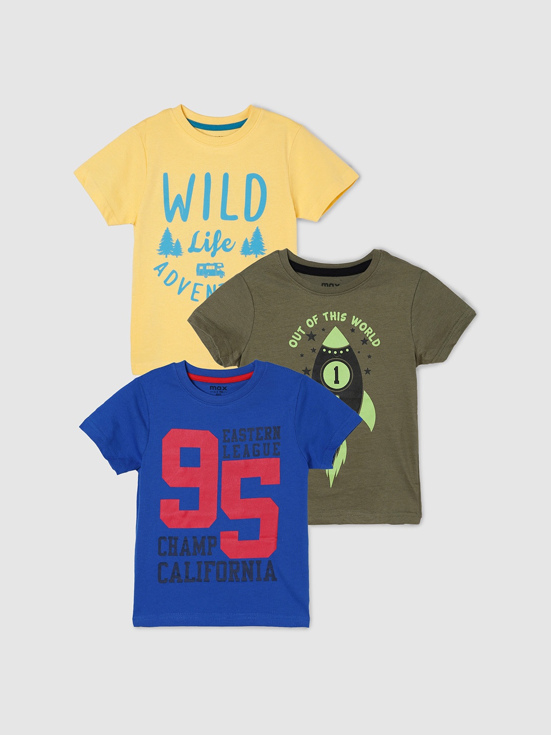 

max Boys Pack of 3 Printed T-shirt, Blue