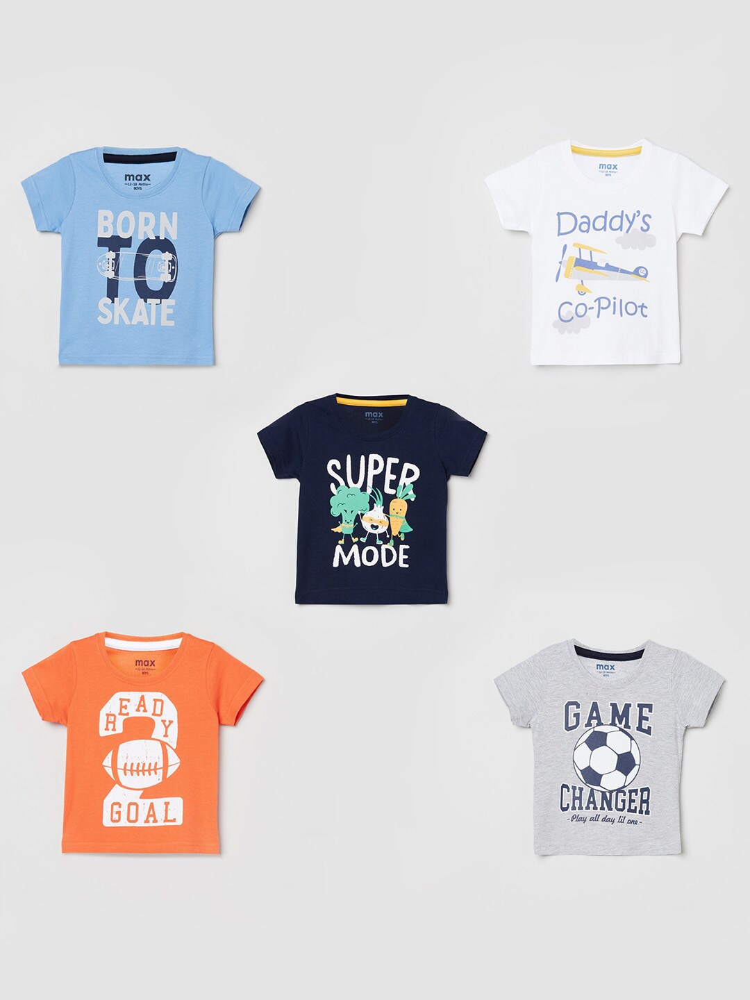 

max Boys Pack of 5 Printed T-shirt, Multi