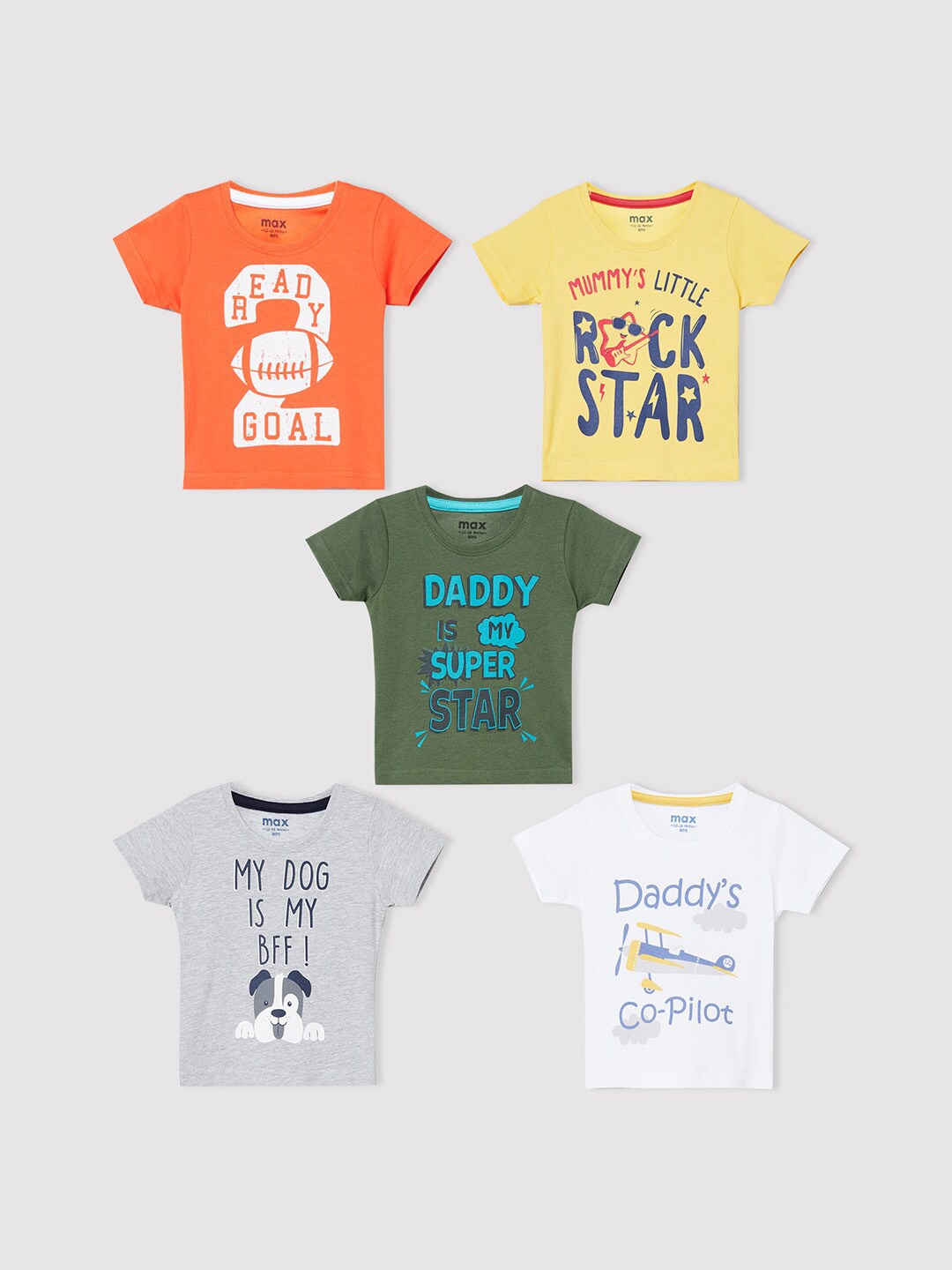 

max Boys Pack of 5 Printed T-shirt, Multi